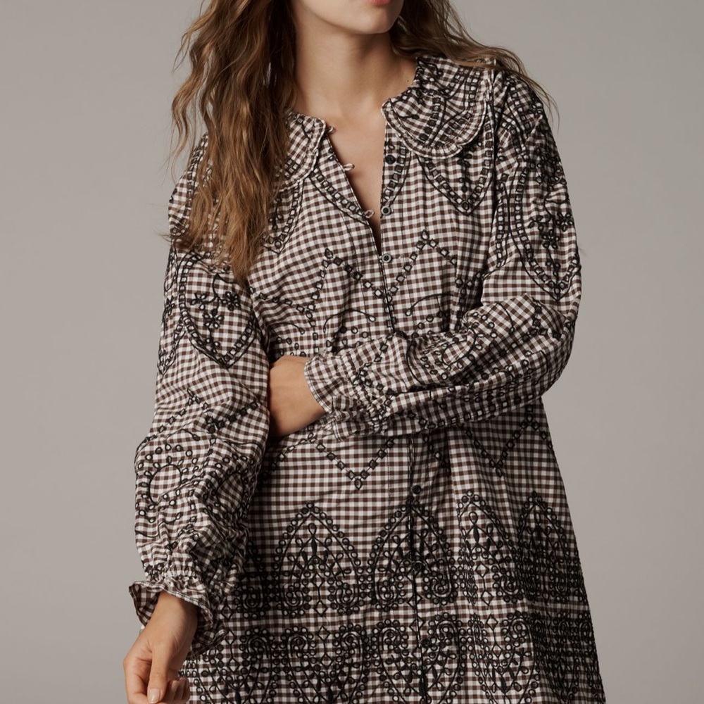 Pilcro Anthropologie  Embroidered Smock Dress in Brown and Black